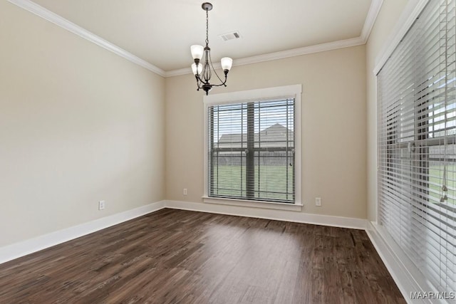 12 Crescent Ridge Ct, Deatsville, AL 36022 - empty room with a chandelier, ornamental molding, and dark wood finished floors