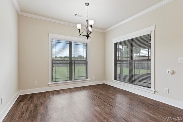 12 Crescent Ridge Ct, Deatsville, AL 36022 - unfurnished room with a chandelier, dark wood-type flooring, and crown molding