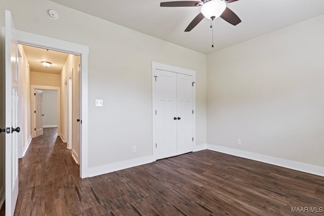 12 Crescent Ridge Ct, Deatsville, AL 36022 - unfurnished bedroom featuring dark wood-style floors, a closet, and ceiling fan