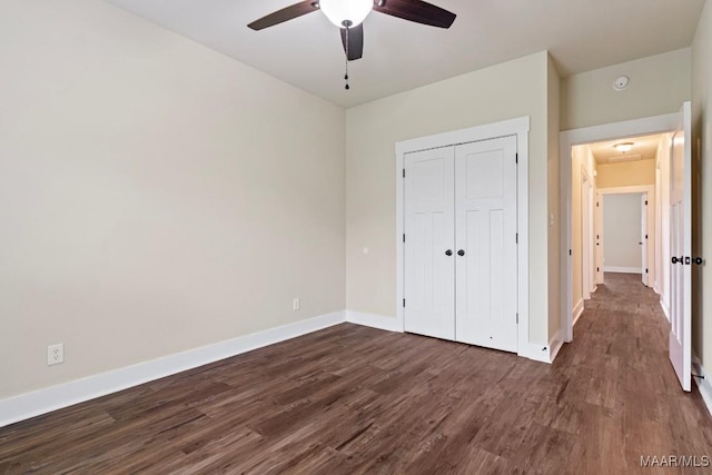 12 Crescent Ridge Ct, Deatsville, AL 36022 - unfurnished bedroom featuring dark wood-style flooring, a closet, and a ceiling fan