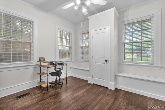 844 E Edgemont Ave, Montgomery, AL 36111 - office featuring dark wood finished floors, a ceiling fan, and ornamental molding