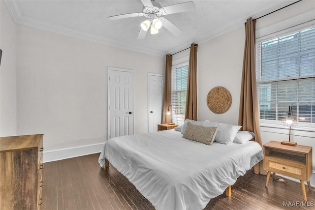 844 E Edgemont Ave, Montgomery, AL 36111 - bedroom featuring dark wood-type flooring, crown molding, and a ceiling fan