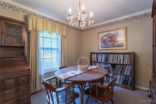 3748 Jasmine Hill Rd, Wetumpka, AL 36093 - dining space with a chandelier, carpet flooring, and ornamental molding