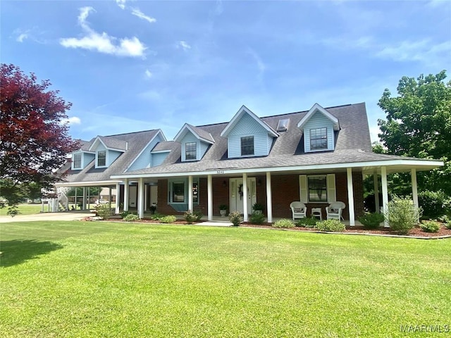 5240 Airport Rd, Millbrook, AL 36054 - view of front of house featuring a porch, a front yard, an attached carport, and brick siding