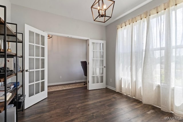 904 Hedgefield Way, Prattville, AL 36066 - unfurnished dining area with french doors, wood finished floors, and a chandelier
