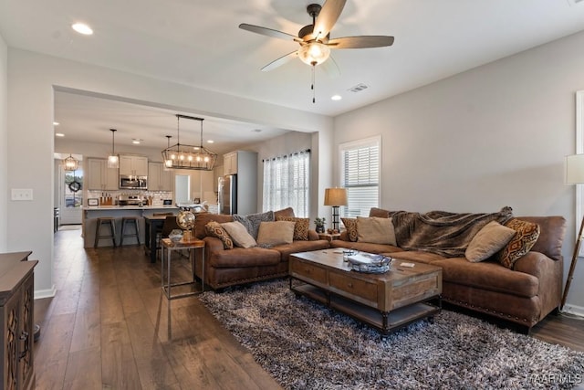 904 Hedgefield Way, Prattville, AL 36066 - living area featuring a ceiling fan, dark wood-type flooring, and recessed lighting
