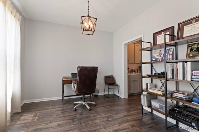 904 Hedgefield Way, Prattville, AL 36066 - home office featuring dark wood-style floors and a chandelier