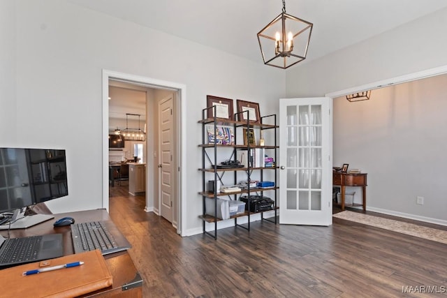 904 Hedgefield Way, Prattville, AL 36066 - office with a chandelier, wood finished floors, and french doors