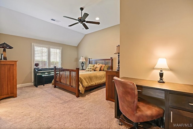 8612 Birchwood Ct, Montgomery, AL 36116 - bedroom with light colored carpet, an office area, lofted ceiling, and a ceiling fan