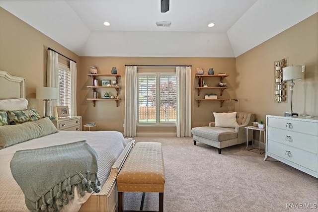 8612 Birchwood Ct, Montgomery, AL 36116 - carpeted bedroom featuring vaulted ceiling, ceiling fan, and recessed lighting