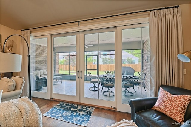8612 Birchwood Ct, Montgomery, AL 36116 - entryway featuring french doors, wood finished floors, healthy amount of natural light, and a ceiling fan