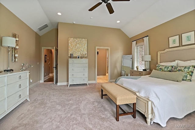 8612 Birchwood Ct, Montgomery, AL 36116 - bedroom with lofted ceiling, light colored carpet, and ceiling fan