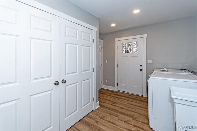 11056 Central Plank Rd, Eclectic, AL 36024 - laundry area with washer / clothes dryer, wood finished floors, and recessed lighting