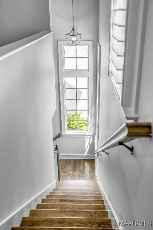 7918 Long Acre St, Montgomery, AL 36116 - stairway with wood finished floors and a chandelier