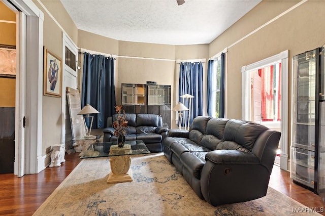 1802 Madison Ave, Montgomery, AL 36107 - living room featuring wood finished floors, a textured ceiling, and ceiling fan