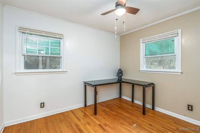 3534 Milan Dr, Montgomery, AL 36109 - unfurnished office featuring ornamental molding, light wood-style flooring, and ceiling fan