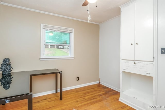 3534 Milan Dr, Montgomery, AL 36109 - unfurnished bedroom featuring crown molding, light wood-style floors, and a ceiling fan