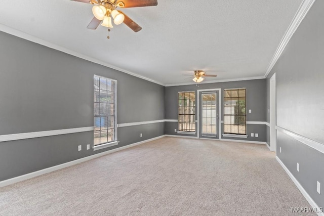 508 Ridgewood Ln, Montgomery, AL 36109 - carpeted empty room featuring a ceiling fan, ornamental molding, and a textured ceiling