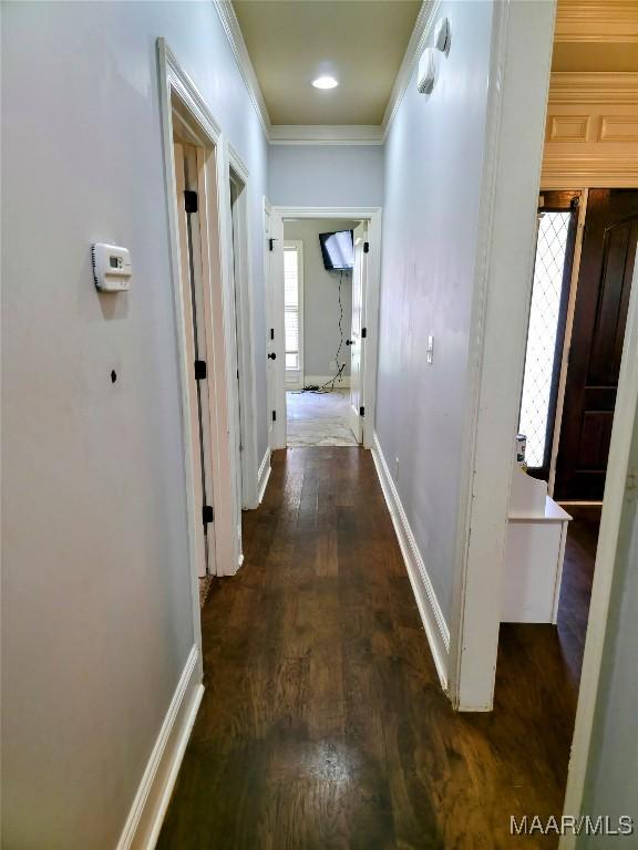 134 Southern Hills Rdg, Wetumpka, AL 36093 - hallway with ornamental molding and wood finished floors