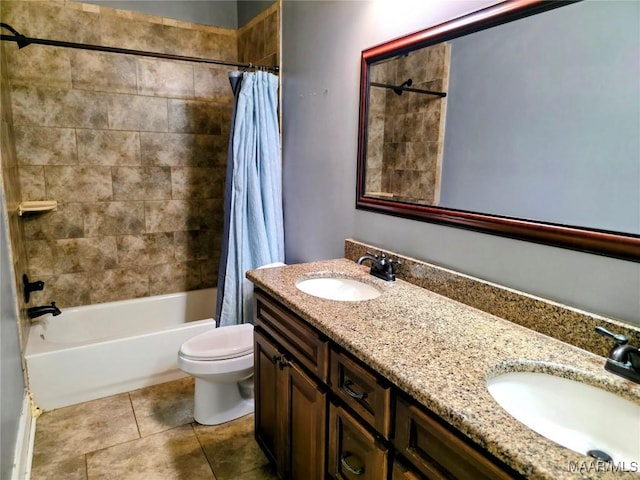 134 Southern Hills Rdg, Wetumpka, AL 36093 - full bathroom with shower / tub combo with curtain, double vanity, and tile patterned floors