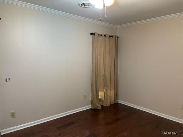 4447 Wares Ferry Rd, Montgomery, AL 36109 - spare room with dark wood-type flooring, ornamental molding, and a ceiling fan