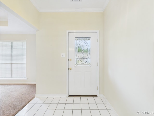 508 Mossy Oak Rdg, Prattville, AL 36066 - entryway with ornamental molding, light tile patterned flooring, and light carpet