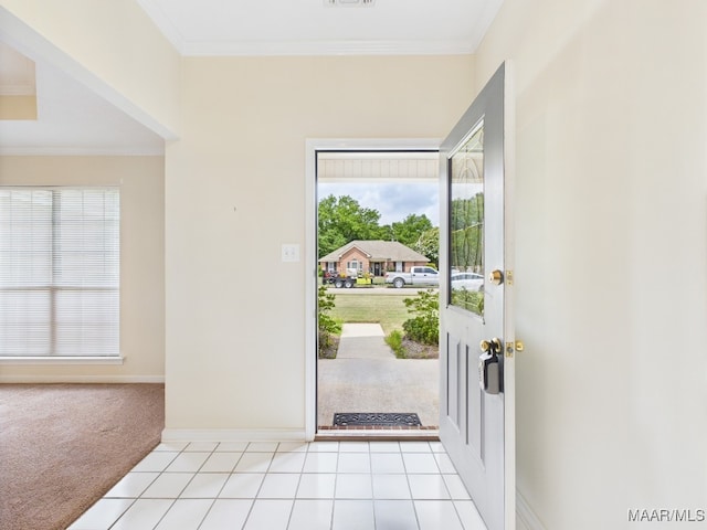 508 Mossy Oak Rdg, Prattville, AL 36066 - foyer with crown molding, light colored carpet, and light tile patterned flooring