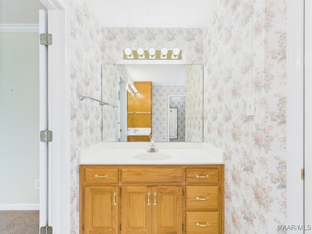 508 Mossy Oak Rdg, Prattville, AL 36066 - bathroom featuring vanity and wallpapered walls