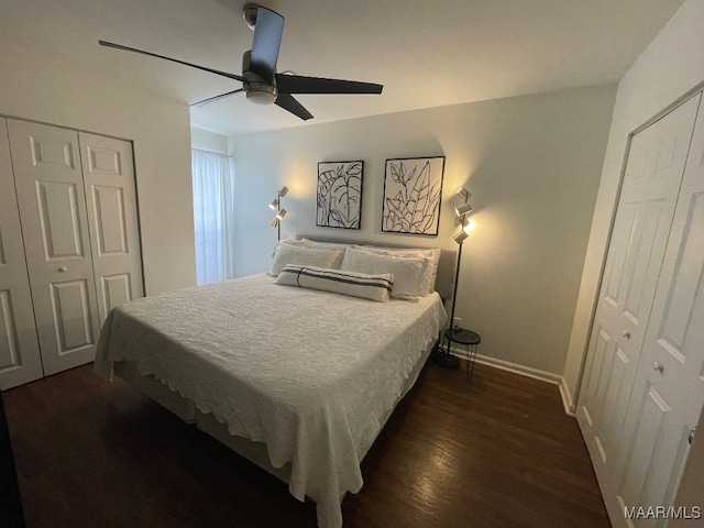1061 Stonegate Dr Unit C, Auburn, AL 36832 - bedroom featuring dark wood finished floors, a closet, and ceiling fan