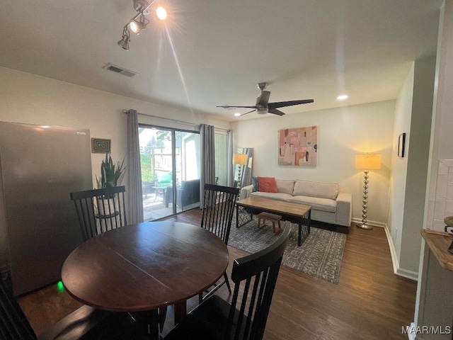 1061 Stonegate Dr Unit C, Auburn, AL 36832 - dining space with wood finished floors, a ceiling fan, and track lighting