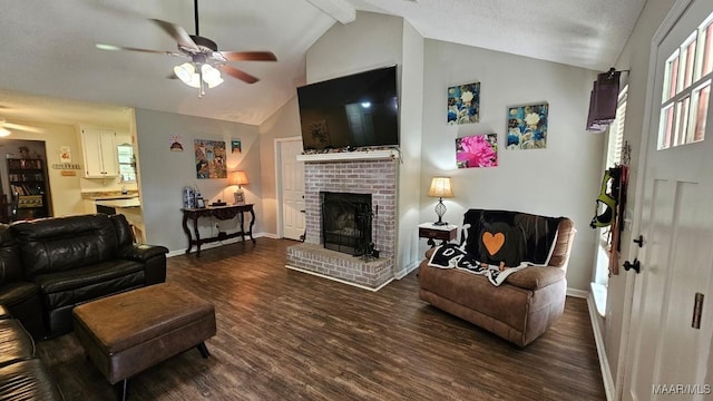 1345 Firetower Rd, Wetumpka, AL 36092 - living room with a ceiling fan, wood finished floors, and a fireplace