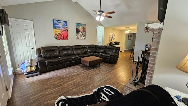 1345 Firetower Rd, Wetumpka, AL 36092 - living room with ceiling fan, wood finished floors, and high vaulted ceiling