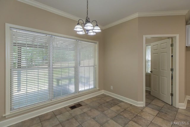 240 Winding Wood Dr, Wetumpka, AL 36093 - unfurnished dining area with a chandelier, ornamental molding, and stone finish flooring