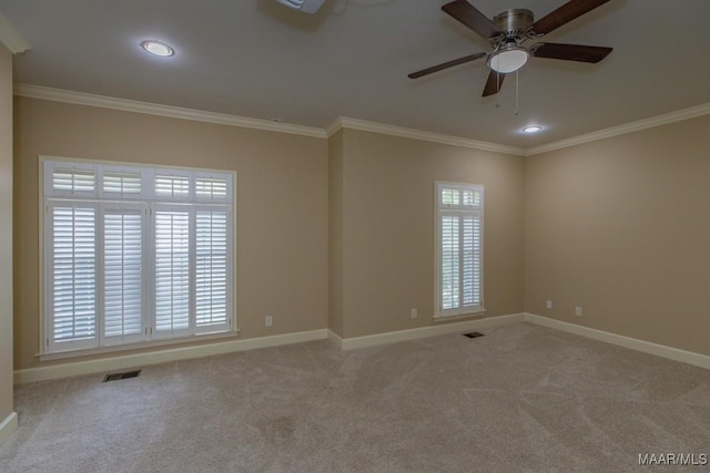 240 Winding Wood Dr, Wetumpka, AL 36093 - carpeted spare room with crown molding, ceiling fan, and recessed lighting