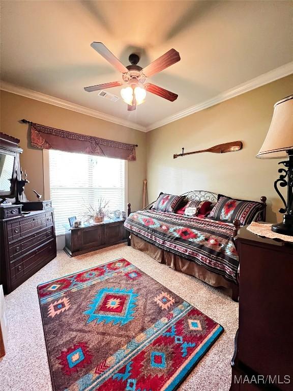 309 Southern Hills Dr, Wetumpka, AL 36093 - carpeted bedroom featuring crown molding and ceiling fan