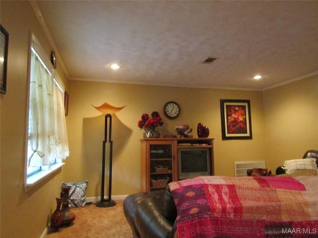 1716 Old Federal Rd, Shorter, AL 36075 - bedroom featuring carpet floors, ornamental molding, and recessed lighting