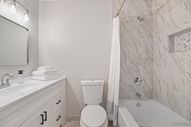 5010 Redland Rd, Wetumpka, AL 36093 - bathroom with vanity, shower / bath combination with curtain, and marble finish flooring