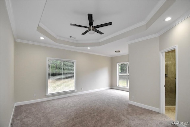 831 Windsong Loop, Wetumpka, AL 36093 - carpeted spare room with a tray ceiling, a ceiling fan, crown molding, and recessed lighting