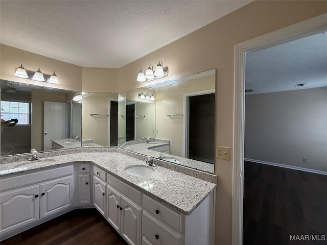 7415 Brampton Ln, Montgomery, AL 36117 - bathroom featuring wood finished floors, double vanity, and a spacious closet