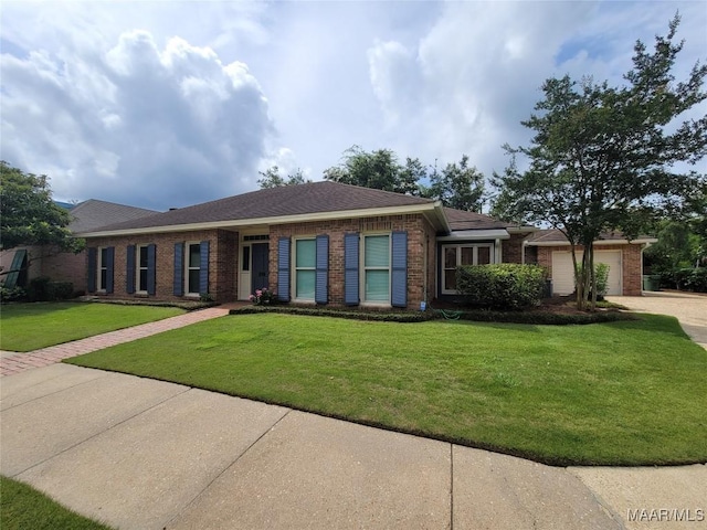 1412 Midlane Ct, Montgomery, AL 36106 - view of front of house with brick siding, concrete driveway, a garage, and a front lawn