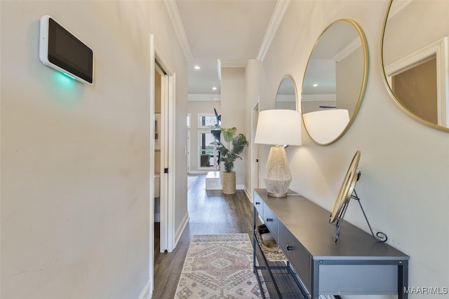 529 Hickory Dr, Wetumpka, AL 36092 - hall with ornamental molding, dark wood-type flooring, and recessed lighting