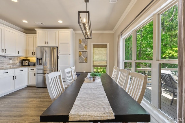 529 Hickory Dr, Wetumpka, AL 36092 - dining space featuring ornamental molding, dark wood finished floors, and recessed lighting