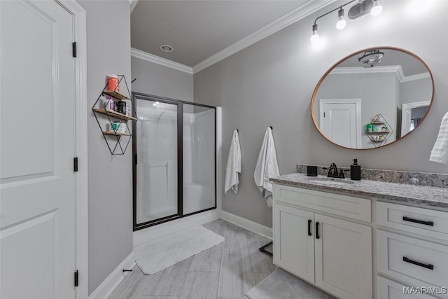 529 Hickory Dr, Wetumpka, AL 36092 - full bath featuring vanity, a shower stall, and ornamental molding