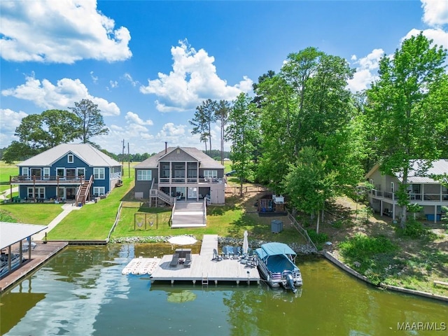 529 Hickory Dr, Wetumpka, AL 36092 - dock with stairs, a yard, and a deck with water view