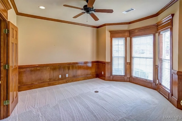8330 Chadburn Way, Montgomery, AL 36116 - carpeted empty room featuring a wainscoted wall, healthy amount of natural light, a ceiling fan, crown molding, and recessed lighting