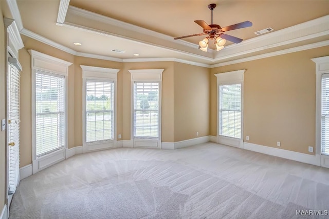 8330 Chadburn Way, Montgomery, AL 36116 - spare room with a tray ceiling, crown molding, light carpet, a ceiling fan, and healthy amount of natural light