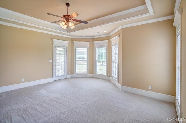 8330 Chadburn Way, Montgomery, AL 36116 - empty room featuring a raised ceiling, crown molding, a ceiling fan, and light colored carpet