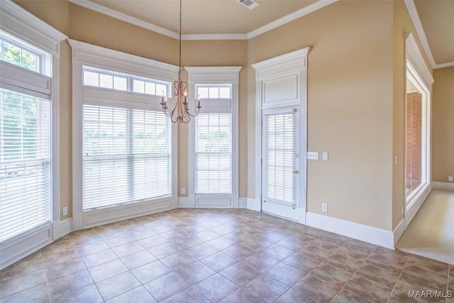 8330 Chadburn Way, Montgomery, AL 36116 - unfurnished dining area featuring a chandelier, crown molding, and tile patterned floors