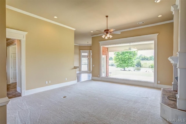 8330 Chadburn Way, Montgomery, AL 36116 - unfurnished living room with carpet floors, crown molding, ceiling fan, and recessed lighting