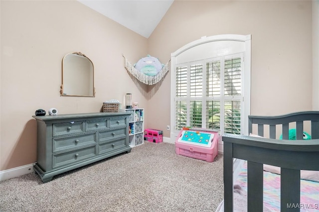 145 Mountain Meadows Ln, Wetumpka, AL 36093 - carpeted bedroom featuring vaulted ceiling and baseboards